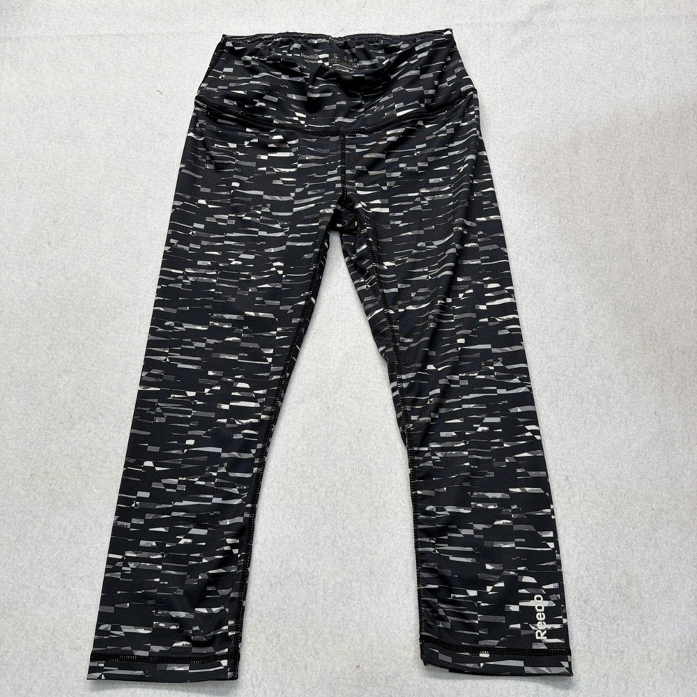 Women Reebok Black‎ Gray Athletic Cropped Compression Leggings Size XS